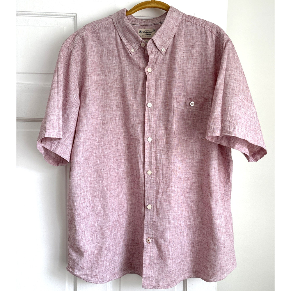 Weatherproof‎ Vintage Mens XXL Red Linen Blend Short Sleeve Button Down Shirt